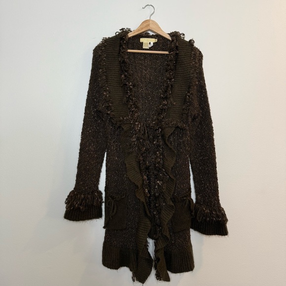 Michael K Italy Ruffle Duster Cardigan Single Tie Front Sweater size medium - Picture 1 of 11